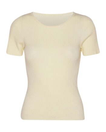 A view   T shirt   Rib Knit Short Sleeve Top   Pale Yellow