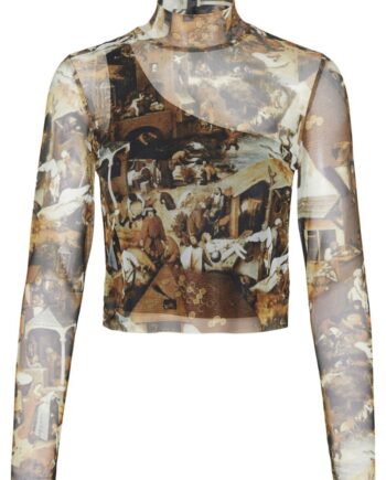 Something New   Bluse   Sn Jackie Ls Slim Cropped Top   Black Print